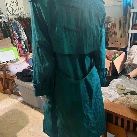 90s trench coat, green trench  coat, Junior Gallery by Fen-nelli Size 9/10 - Picture 7 of 8